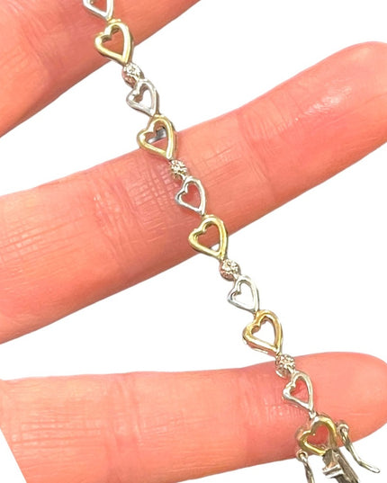 Sterling silver 925 Heart diamond illusion link bracelet gold plt