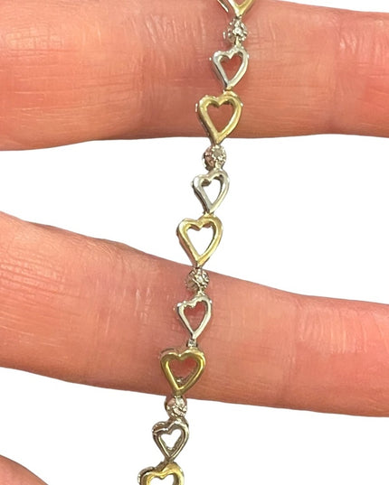 Sterling silver 925 Heart diamond illusion link bracelet gold plt