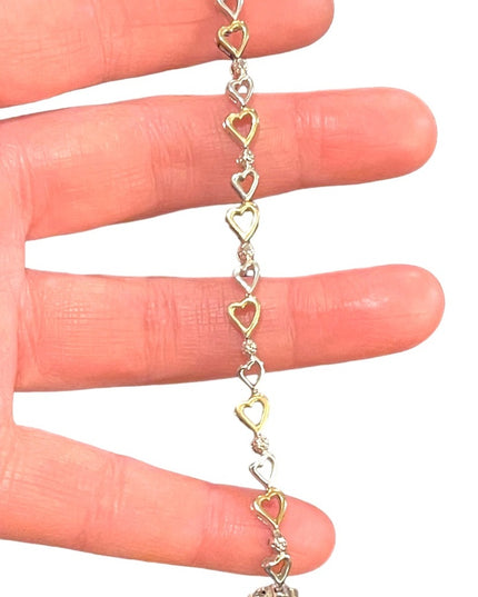 Sterling silver 925 Heart diamond illusion link bracelet gold plt