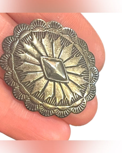 Vintage Navajo Southwestern 925 Sterling Etched concho brooch hand made