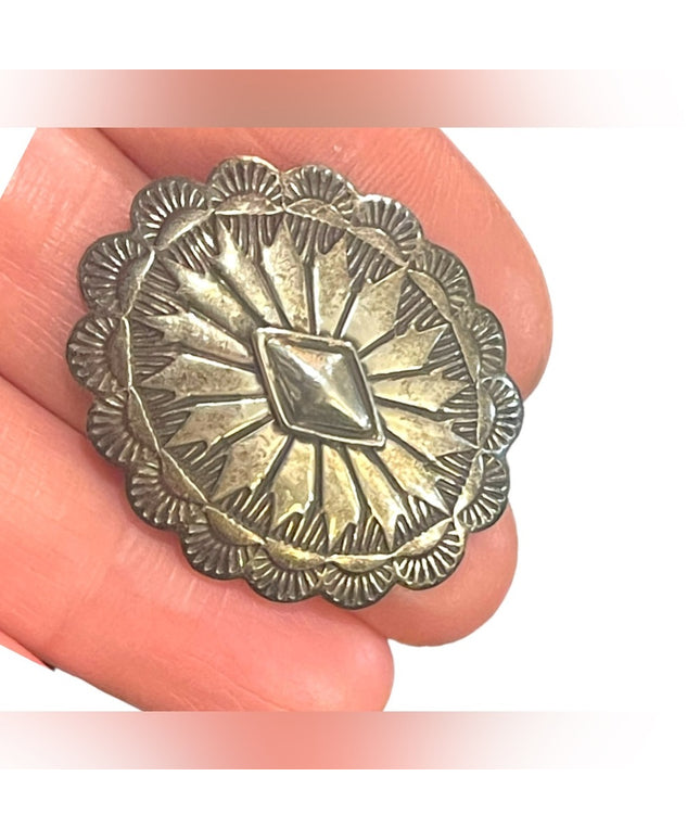 Vintage Navajo Southwestern 925 Sterling Etched concho brooch hand made