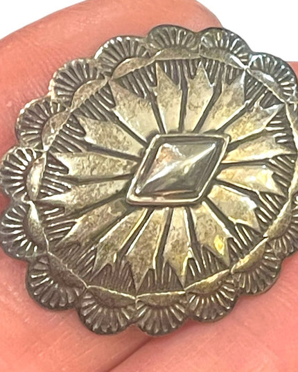 Vintage Navajo Southwestern 925 Sterling Etched concho brooch hand made