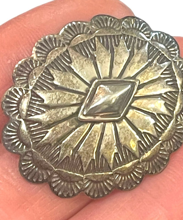 Vintage Navajo Southwestern 925 Sterling Etched concho brooch hand made