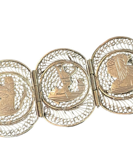 Antique 800 silver filagree Egyptian egypt etched symbols Large bracelet