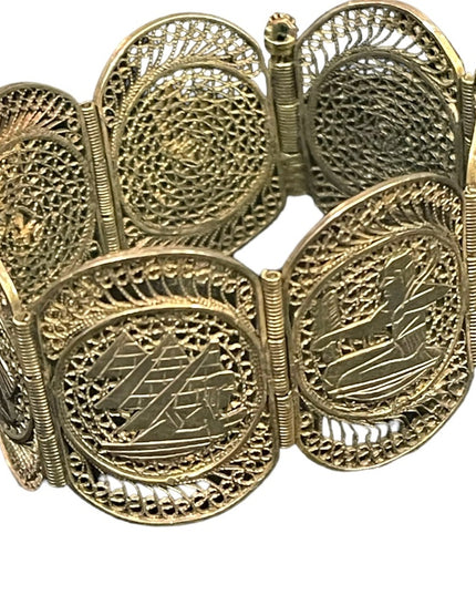 Antique 800 silver filagree Egyptian egypt etched symbols Large bracelet