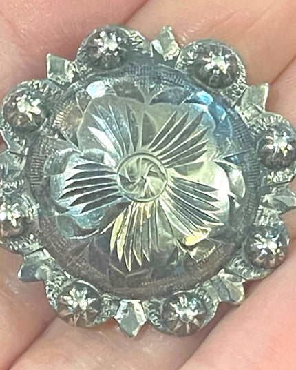 Vintage sterling silver 925 Etched concho mexican brooch