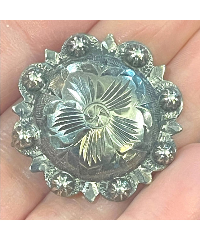 Vintage sterling silver 925 Etched concho mexican brooch