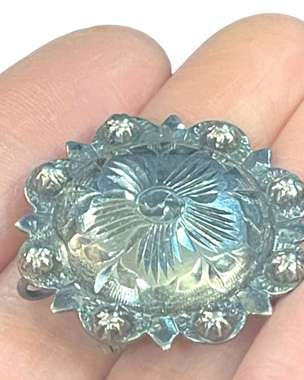 Vintage sterling silver 925 Etched concho mexican brooch