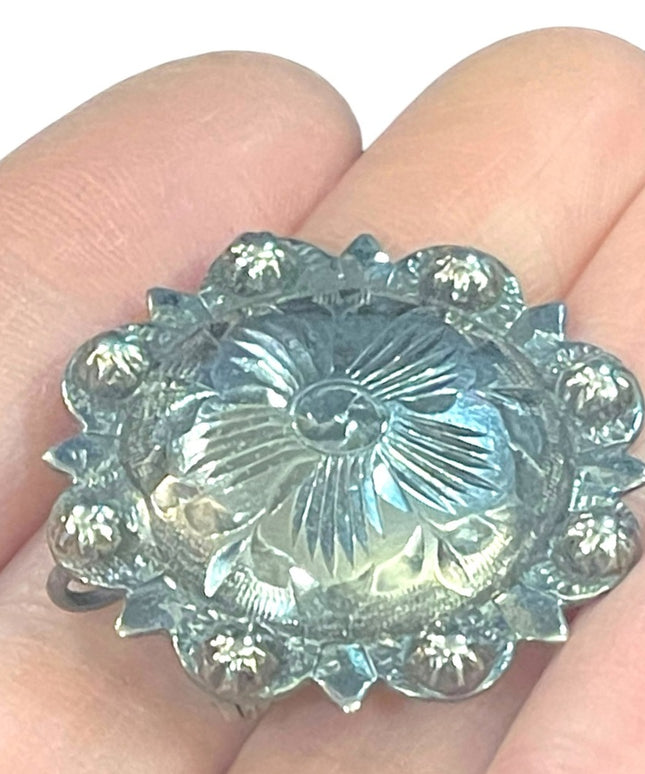 Vintage sterling silver 925 Etched concho mexican brooch