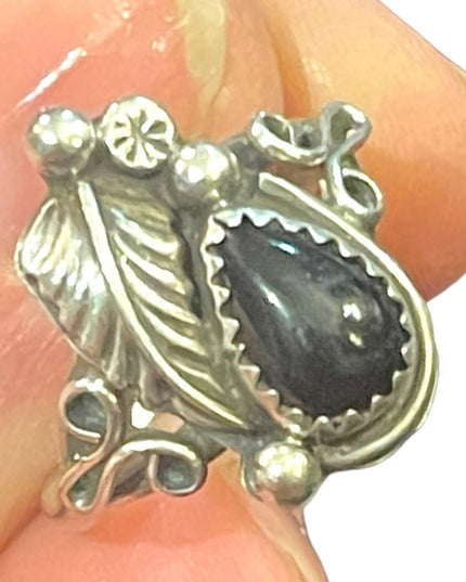 Vintage Navajo Southwest Pure Sterling B Hallmark Black Onyx Cab Ring Size 7