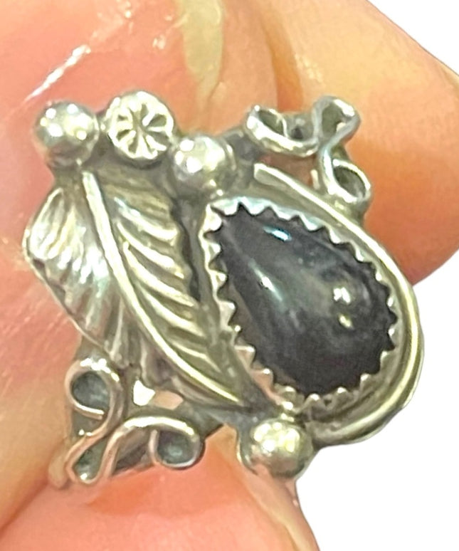 Vintage Navajo Southwest Pure Sterling B Hallmark Black Onyx Cab Ring Size 7