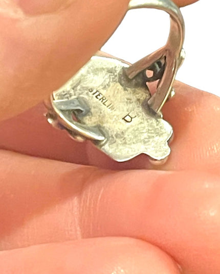 Vintage Navajo Southwest Pure Sterling B Hallmark Black Onyx Cab Ring Size 7