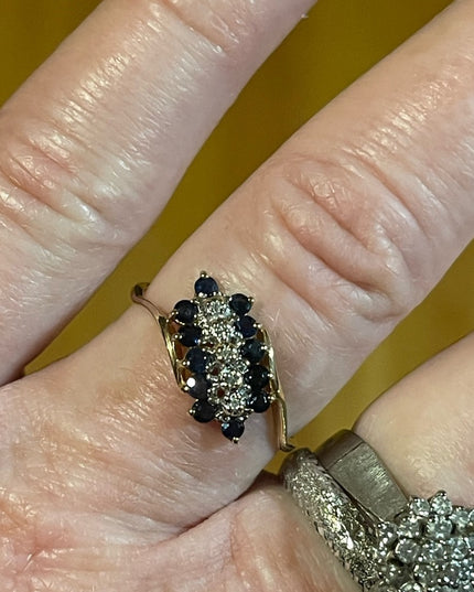 10k gold diamond and  sapphire diamond ring vintage bypass
