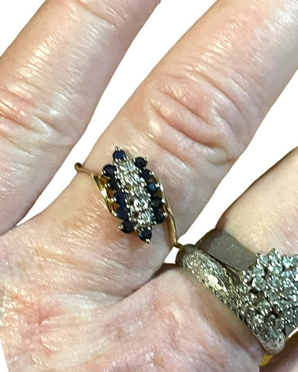10k gold diamond and  sapphire diamond ring vintage bypass