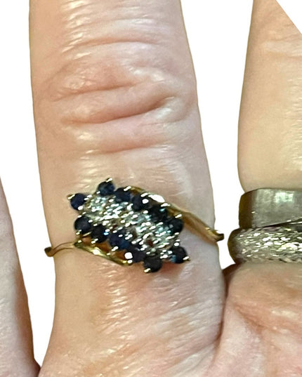 10k gold diamond and  sapphire diamond ring vintage bypass
