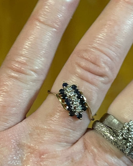 10k gold diamond and  sapphire diamond ring vintage bypass