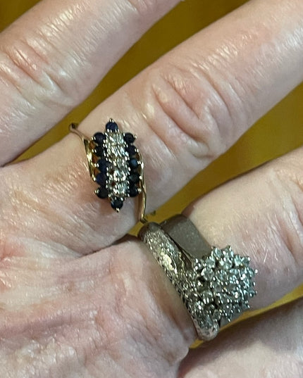 10k gold diamond and  sapphire diamond ring vintage bypass