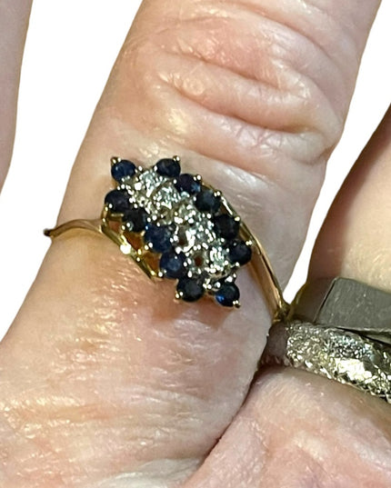 10k gold diamond and  sapphire diamond ring vintage bypass