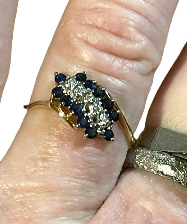 10k gold diamond and  sapphire diamond ring vintage bypass