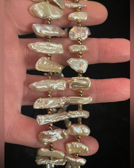 Stunning Lucas Lameth Biwa Pearl gold crystal bead necklace 925 rose Sterling