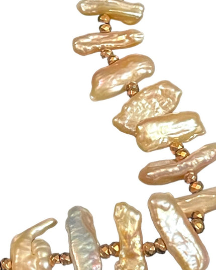 Stunning Lucas Lameth Biwa Pearl gold crystal bead necklace 925 rose Sterling