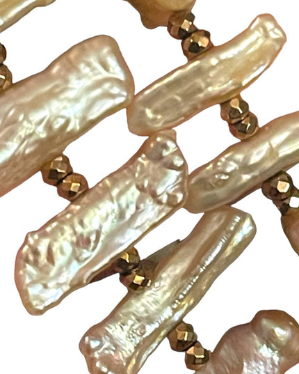 Stunning Lucas Lameth Biwa Pearl gold crystal bead necklace 925 rose Sterling