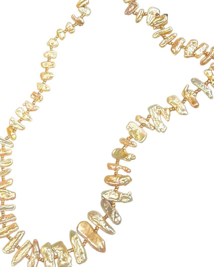 Stunning Lucas Lameth Biwa Pearl gold crystal bead necklace 925 rose Sterling