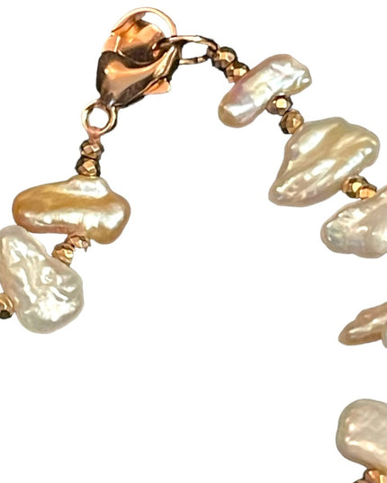Stunning Lucas Lameth Biwa Pearl gold crystal bead necklace 925 rose Sterling
