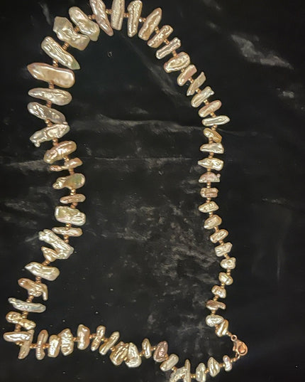 Stunning Lucas Lameth Biwa Pearl gold crystal bead necklace 925 rose Sterling