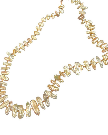 Stunning Lucas Lameth Biwa Pearl gold crystal bead necklace 925 rose Sterling