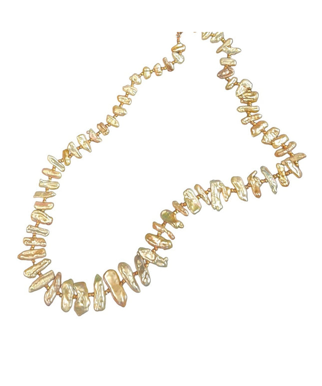 Stunning Lucas Lameth Biwa Pearl gold crystal bead necklace 925 rose Sterling