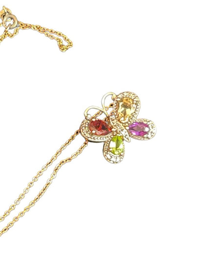 Sterling silver Italy gold plated Multi gemstone butterfly pendant necklace