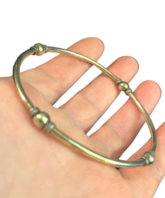 Vintage sterling silver 925 Fancy bangle bracelet with ball & rope design