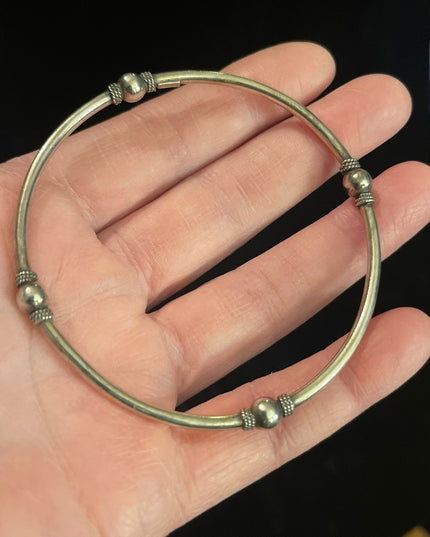 Vintage sterling silver 925 Fancy bangle bracelet with ball & rope design