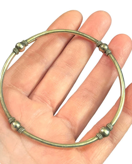 Vintage sterling silver 925 Fancy bangle bracelet with ball & rope design