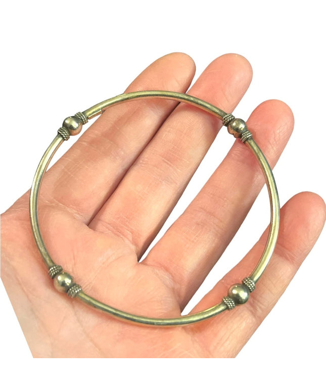 Vintage sterling silver 925 Fancy bangle bracelet with ball & rope design