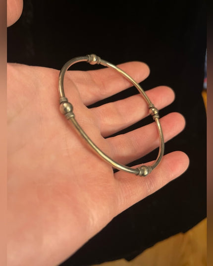 Vintage sterling silver 925 Fancy bangle bracelet with ball & rope design