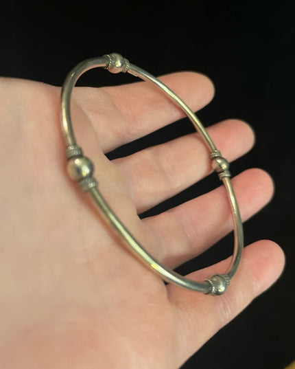Vintage sterling silver 925 Fancy bangle bracelet with ball & rope design