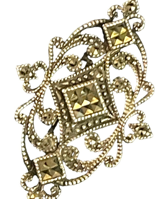 Vintage sterling silver fancy marcasite bar brooch