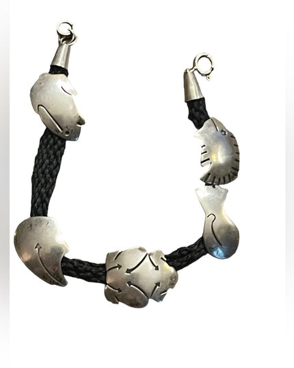 Vintage sterling silver southwestern Native handmade symbol bracelet bear fish