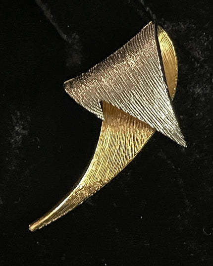 Vintage 1980s Michele Lynn Modernist brushed gold and silver finish brooch