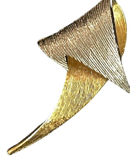 Vintage 1980s Michele Lynn Modernist brushed gold and silver finish brooch