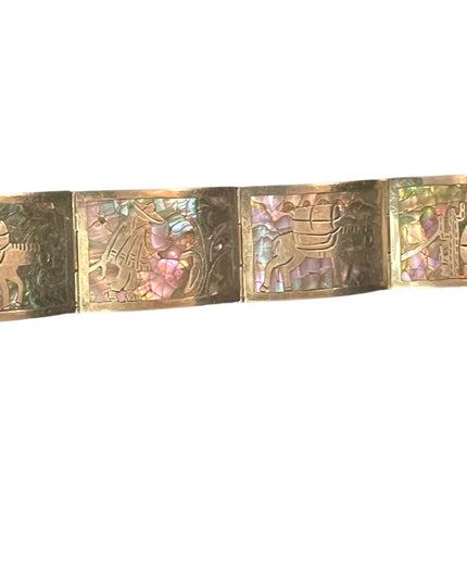 Vintage Talleres De Los Ballesteros Abalone Sterling Silver Bracelet Mexico, 925