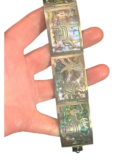Vintage Talleres De Los Ballesteros Abalone Sterling Silver Bracelet Mexico, 925