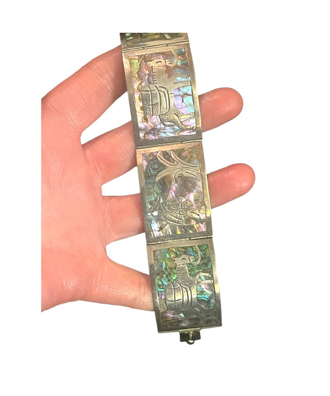 Vintage Talleres De Los Ballesteros Abalone Sterling Silver Bracelet Mexico, 925