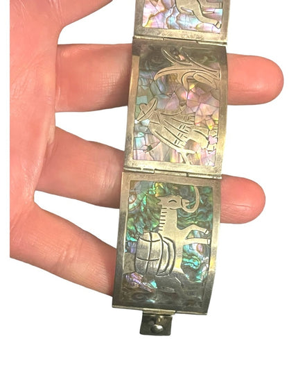 Vintage Talleres De Los Ballesteros Abalone Sterling Silver Bracelet Mexico, 925