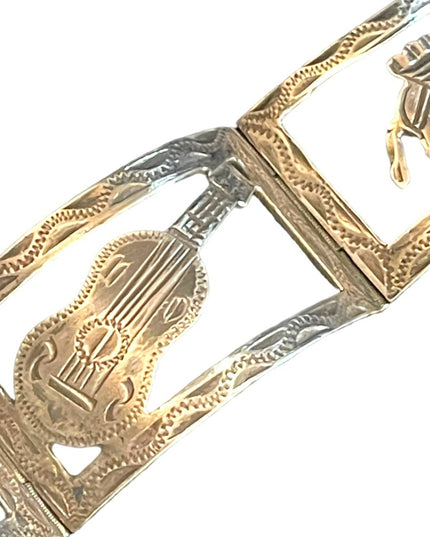 Sterling Silver story panel bracelet signed JCM Mexico eagle assay Taxco
