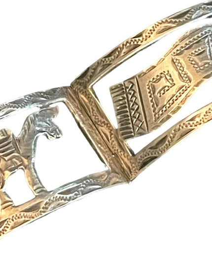 Sterling Silver story panel bracelet signed JCM Mexico eagle assay Taxco