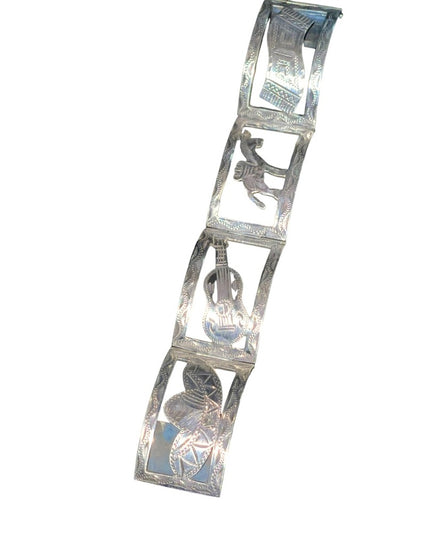 Sterling Silver story panel bracelet signed JCM Mexico eagle assay Taxco