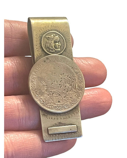 Vintage 1960s Mexico Alpaca coin symbol Money clip
